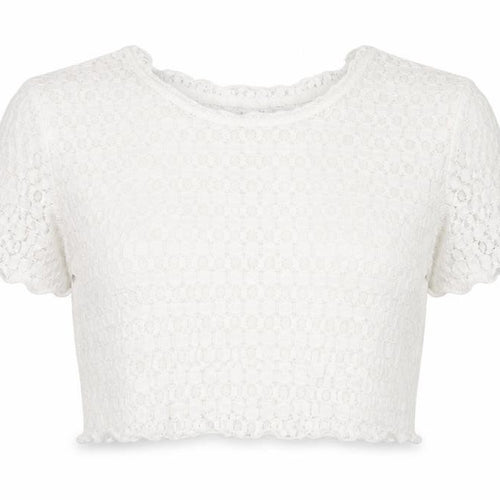 Jay Jays Womens White Floral  Cropped T-Shirt Size L