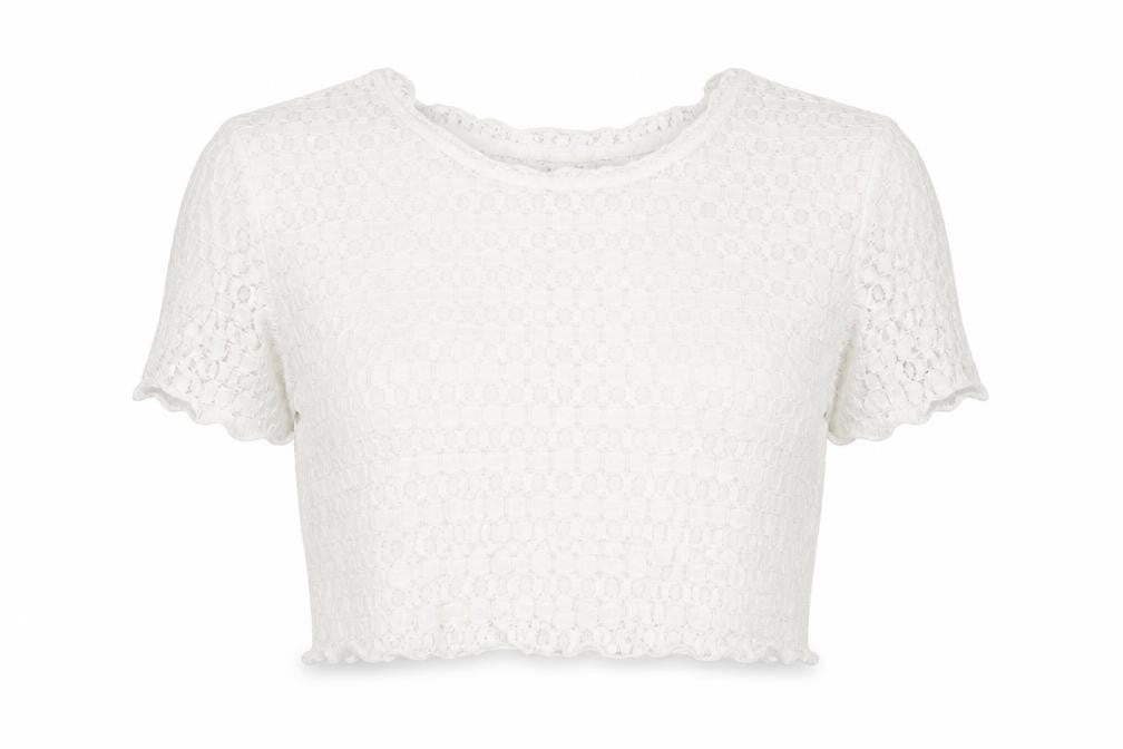 Jay Jays Womens White Floral  Cropped T-Shirt Size L