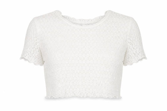 Front view of Jay Jays women’s white floral cropped t-shirt, size L