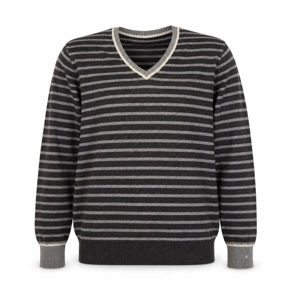 Hitch Hikers Mens Grey Striped Knit Pullover Jumper Size L