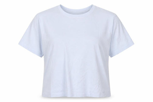 Front view of Hollister women’s blue cropped t-shirt, size XS