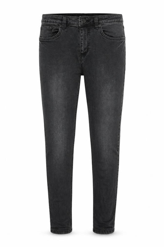 Front view of ROCKER women’s black skinny jeans, size M, 30-inch leg