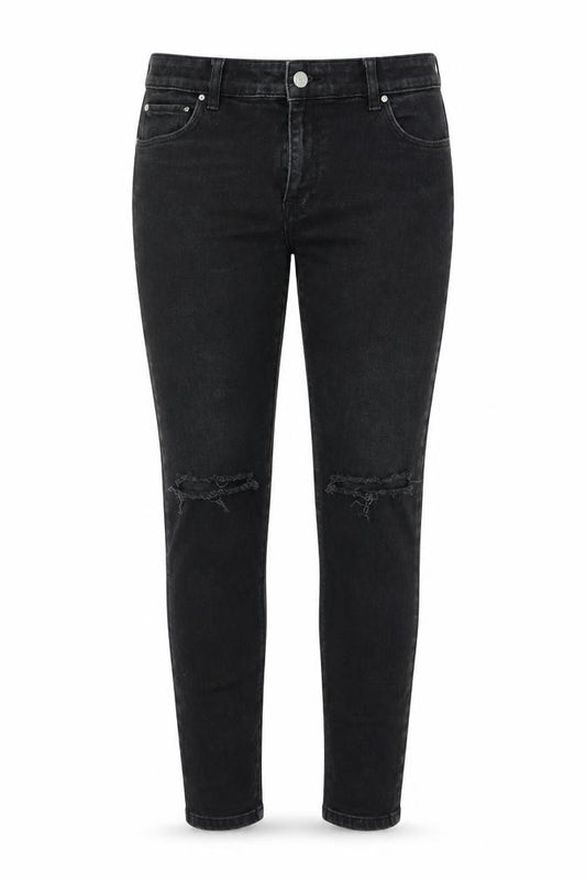 Front view of ASOS women’s black denim skinny jeans, size UK 32, 32-inch leg