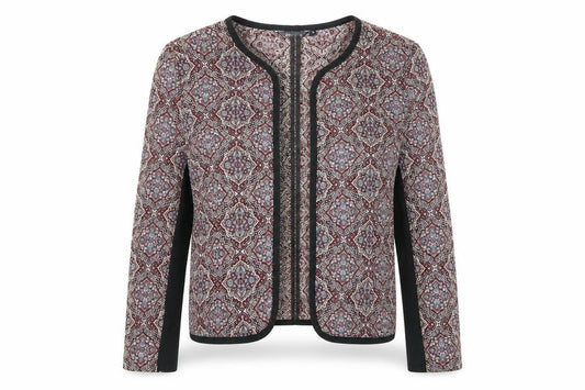 Front view of New Look women’s multicoloured geometric jacket, size UK 14