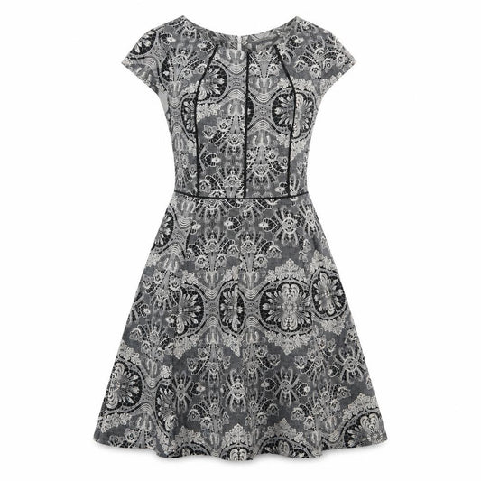 Front view of Dorothy Perkins women’s grey floral skater dress, size UK 8