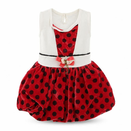 Seram Girls Red Polka Dot Velour Skater Dress  Size 18-24 Months