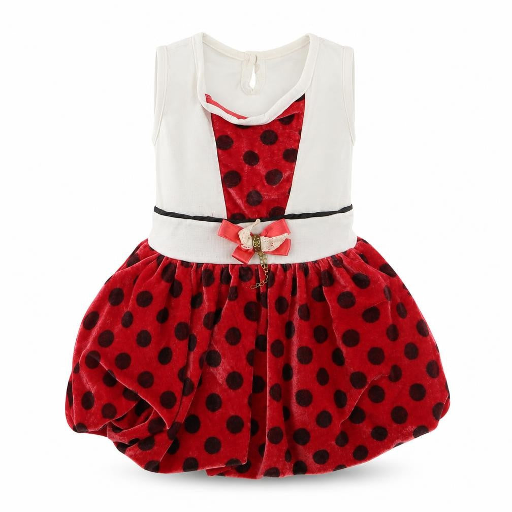 Seram Girls Red Polka Dot Velour Skater Dress  Size 18-24 Months