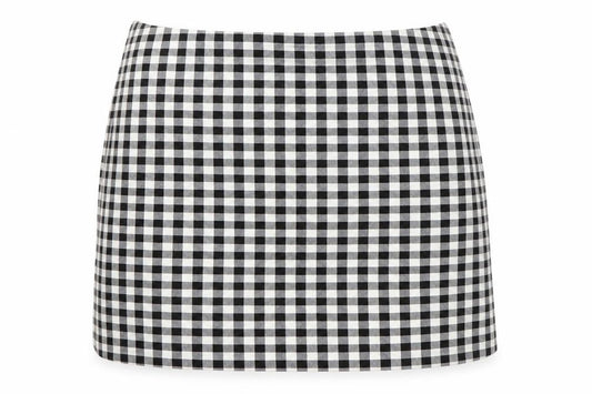 Front view of New Look women’s white check a-line skirt, size UK 12