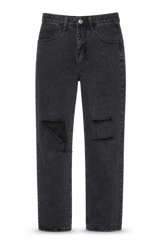 Front view of SHEIN women’s black denim straight jeans, size XS, 30-inch leg