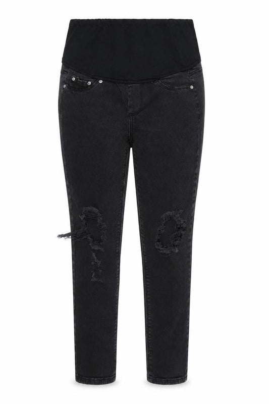 Front view of Boohoo women’s black skinny jeans, size UK 12, 26-inch leg