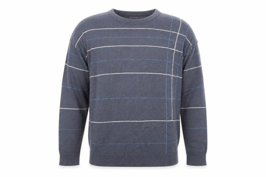 Front view of Officers Club men’s blue striped jumper, size XL