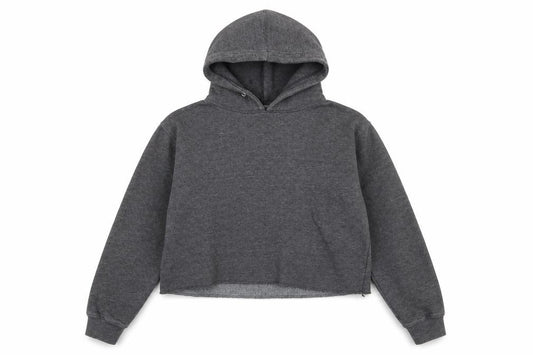 Front view of Boohoo women’s grey pullover hoodie, size S