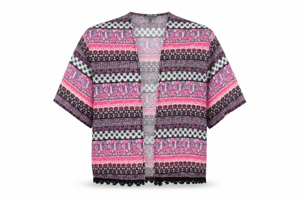 Candy Couture Girls Black Chevron  Kimono Blouse Size 12 Years  - see through