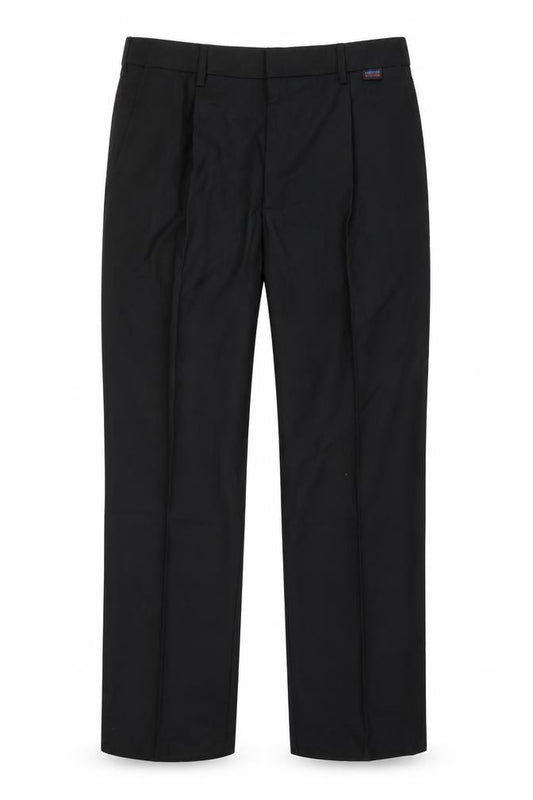 Front view of Dimensions men’s black trousers, size 32, in, 28-inch leg
