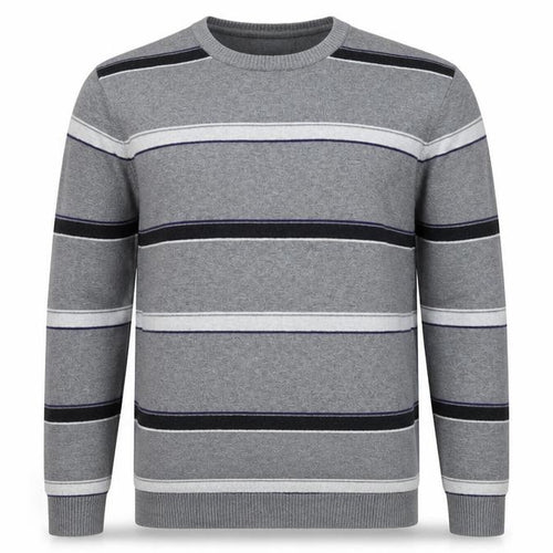 Atlantic Bay Mens Grey Striped Knit Pullover Jumper Size XL