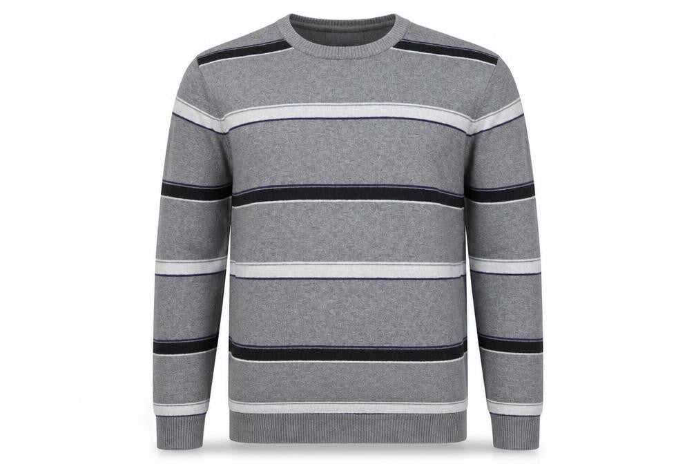 Atlantic Bay Mens Grey Striped Knit Pullover Jumper Size XL
