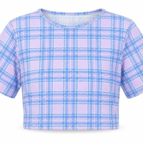 Boohoo Womens Purple Check  Cropped T-Shirt Size 14