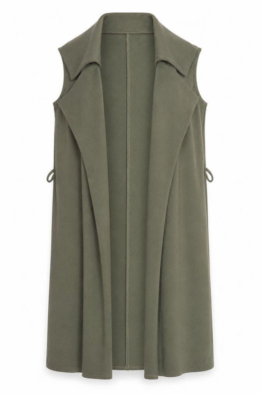 Front view of New Look women’s green gilet jacket, size UK 12