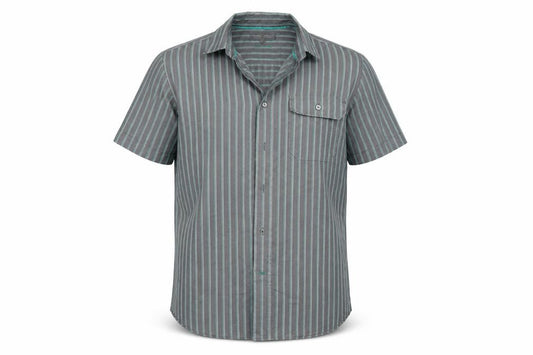Front view of Marks & Spencer men’s grey button-up, size M