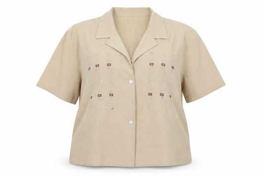 Front view of Berkeley women’s beige basic button-up, size UK 20
