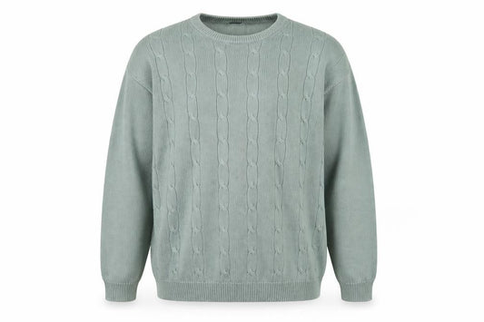 Front view of Westrock men’s green jumper, size M