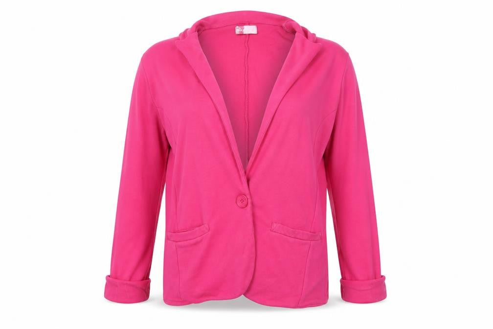 Front view of Preworn women’s pink jacket coat, size UK 14