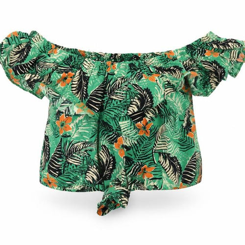 New Look Womens Green Floral  Basic Blouse Size 6  - Frill detail