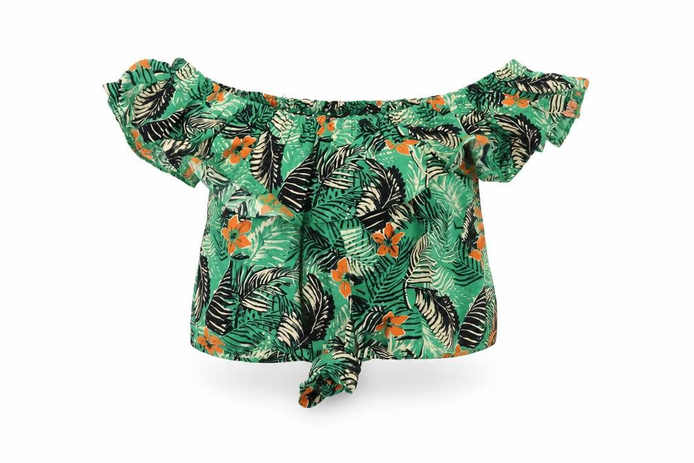 New Look Womens Green Floral  Basic Blouse Size 6  - Frill detail