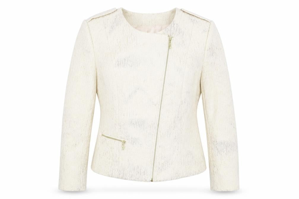 Definitions Womens Beige Geometric  Jacket Blazer Size 16