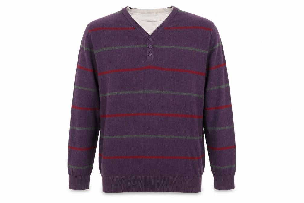 Atlantic Bay Mens Purple Striped  Pullover Jumper Size XL