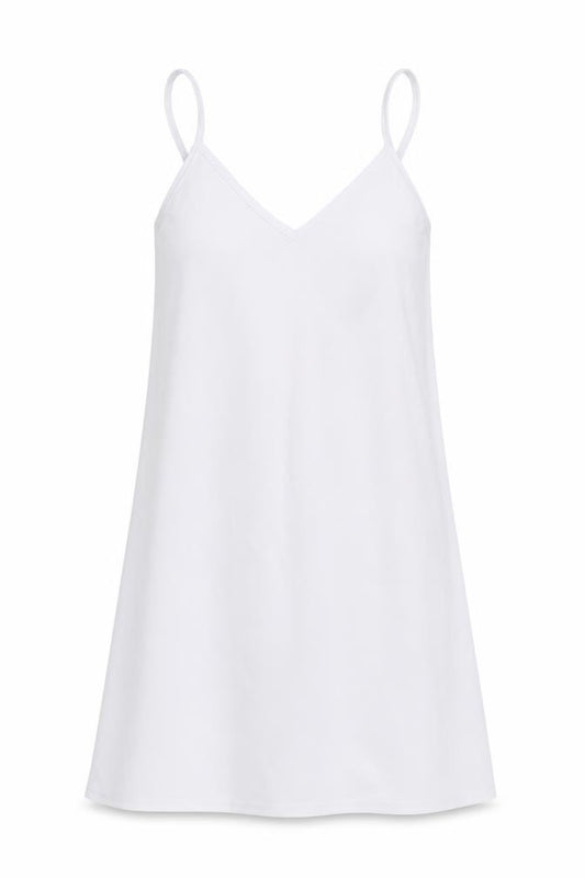 Front view of PRETTYLITTLETHING women’s white skater dress, size UK 6