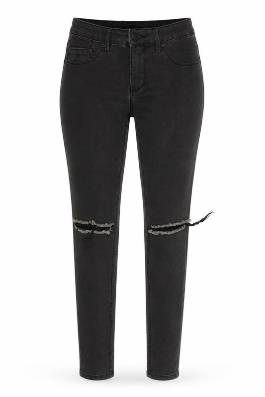 Front view of Res Denim women’s black denim jegging jeans, size UK 25, in, 30-inch leg
