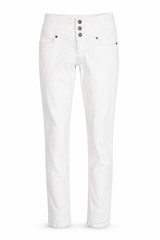 Front view of John Baner women’s white denim skinny jeans, size UK 8, 34-inch leg