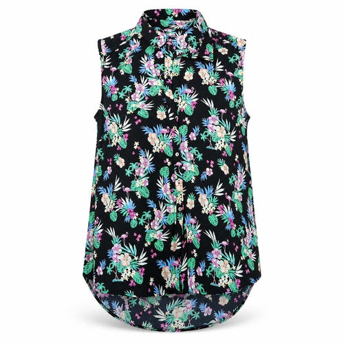 George Womens Black Floral  Tunic Button-Up Size 8