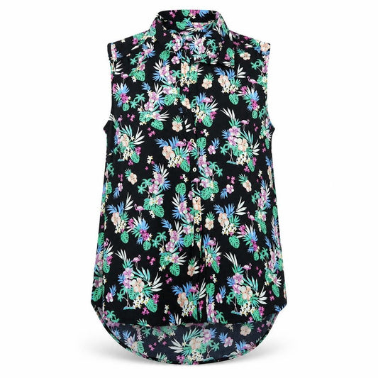 Front view of George women’s black floral tunic button-up, size UK 8