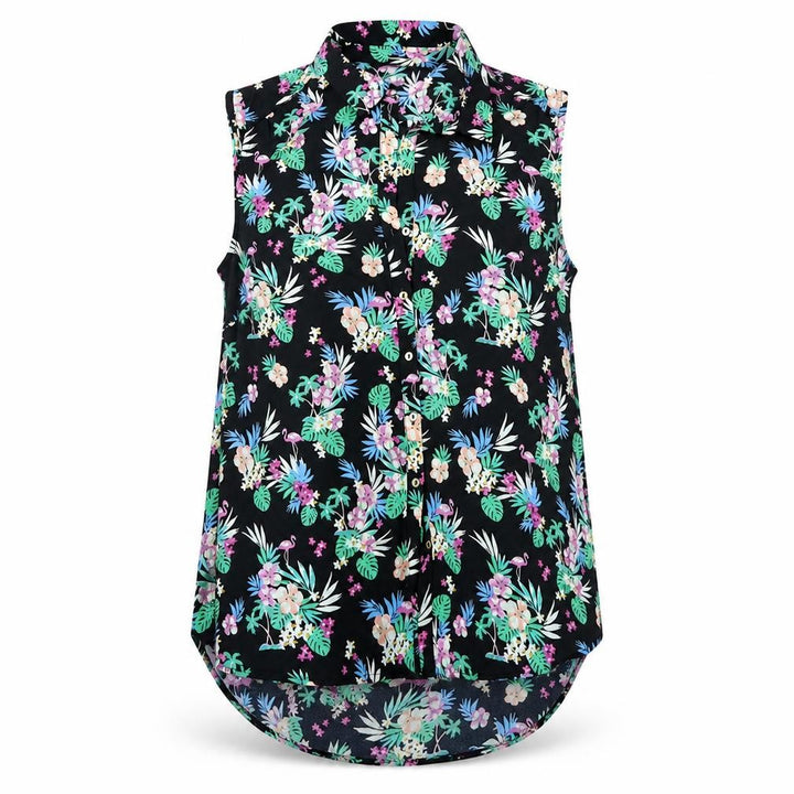 George Womens Black Floral Tunic Button-Up Size 8
