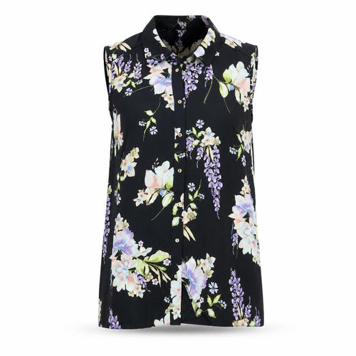 George Womens Black Floral  Tunic Button-Up Size 8