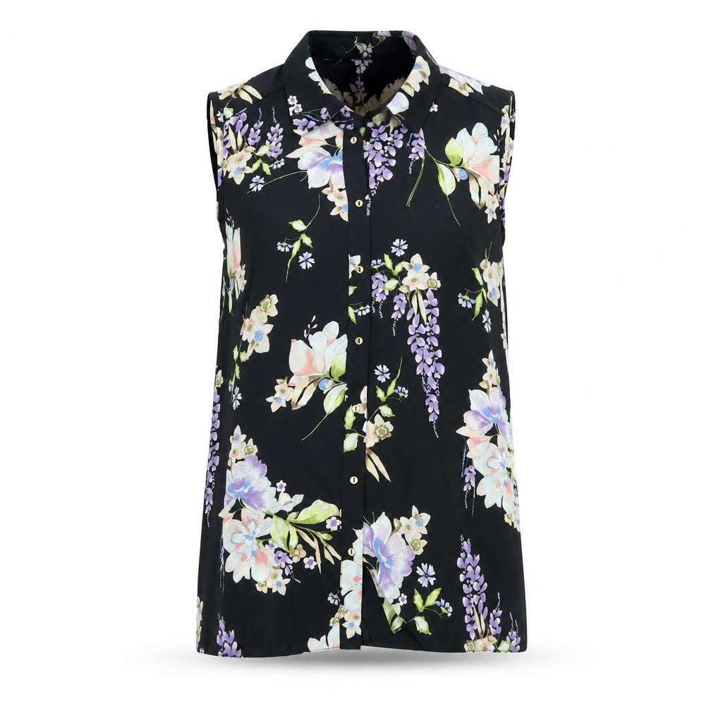 George Womens Black Floral  Tunic Button-Up Size 8