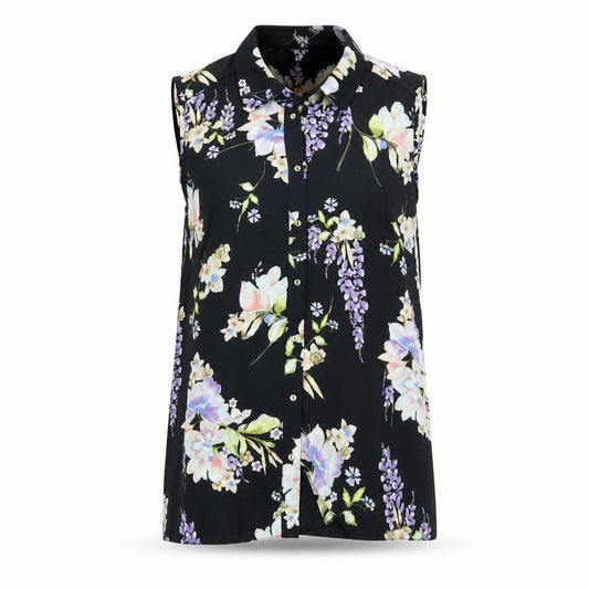 Front view of George women’s black floral tunic button-up, size UK 8
