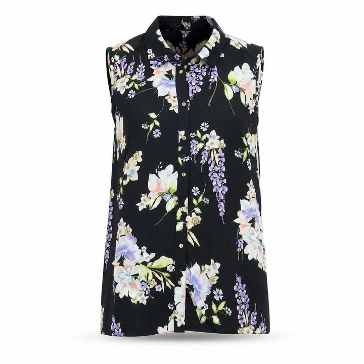 George Womens Black Floral Tunic Button-Up Size 8