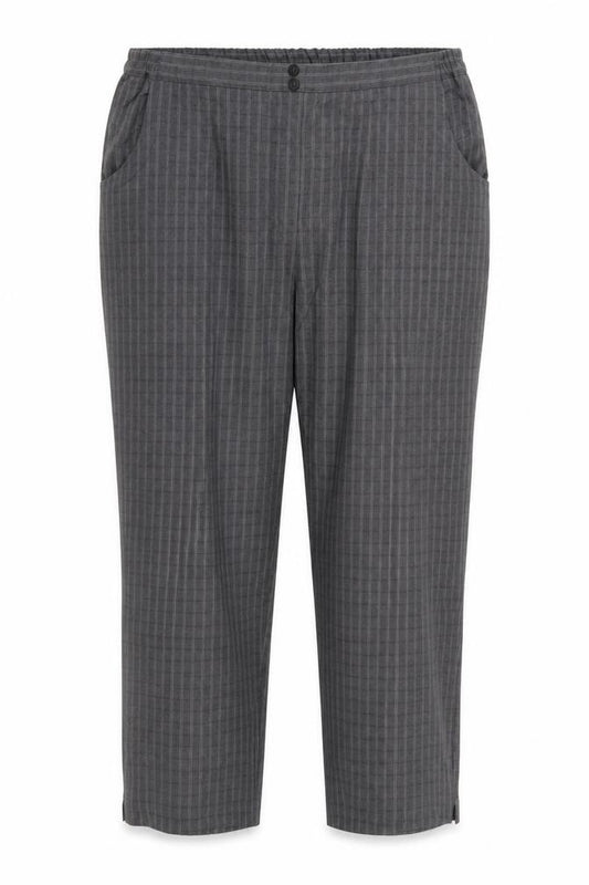 Front view of Special Collection women’s grey check rayon trousers, size UK 18, 27-inch leg