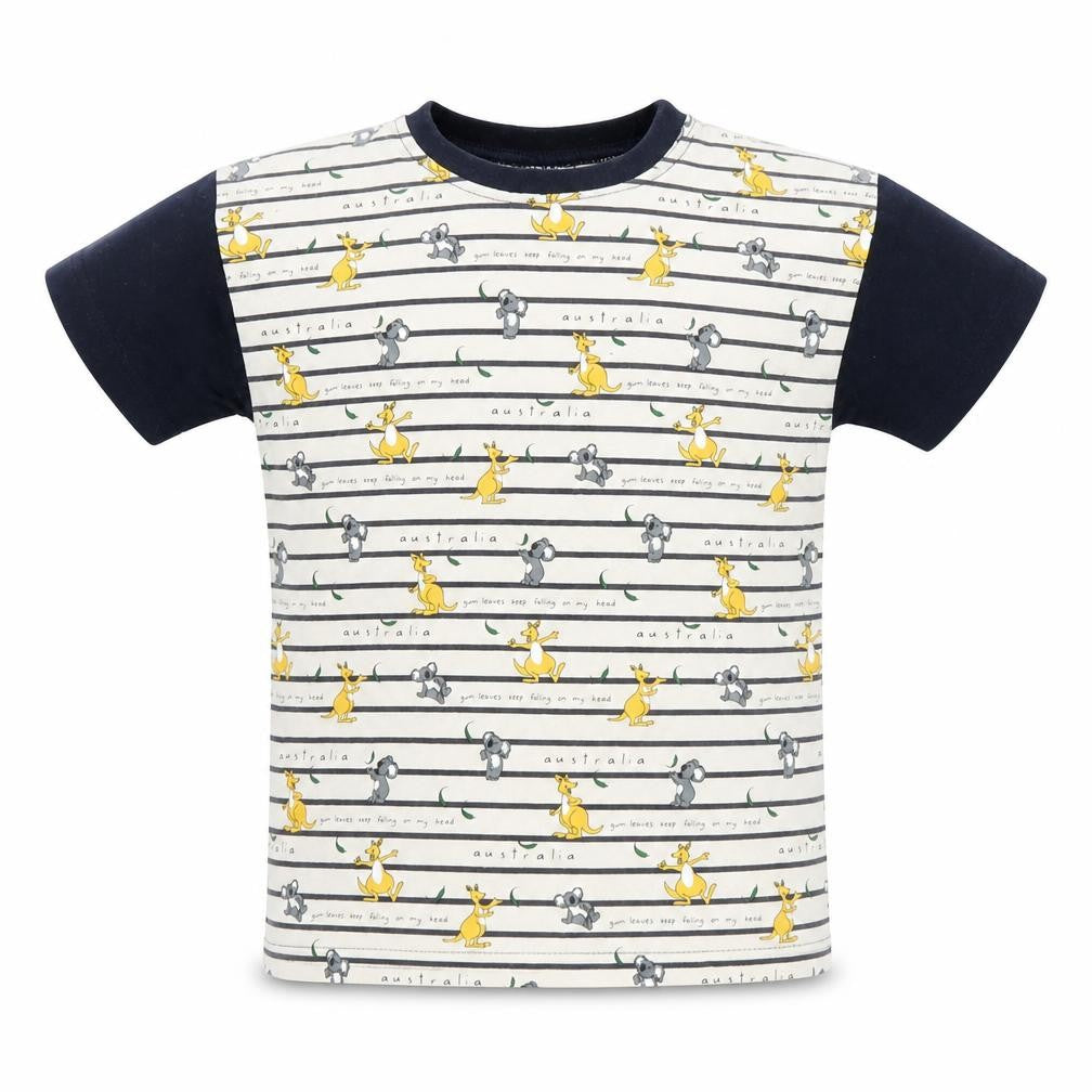 Australian Grown Boys Blue Striped  Basic T-Shirt Size 6 Years