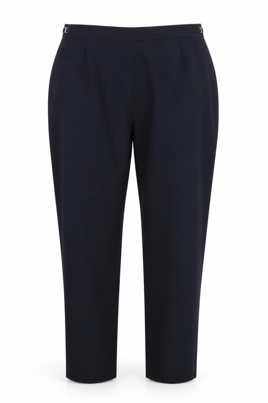 Front view of Bonmarché women’s blue trousers, size UK 18, 25-inch leg