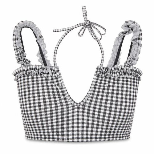 PRETTYLITTLETHING Womens Black Check  Cropped Blouse Size 4