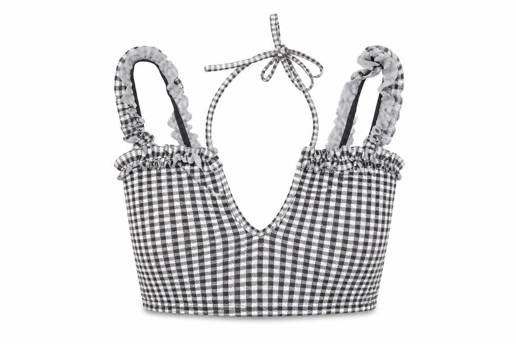 PRETTYLITTLETHING Womens Black Check  Cropped Blouse Size 4
