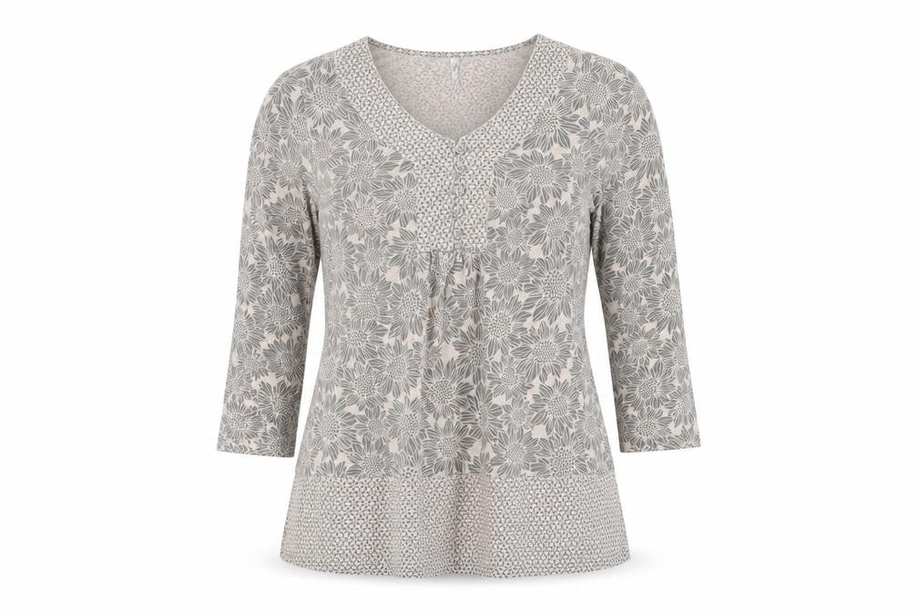 Bm Casual Womens Brown Floral  Basic T-Shirt Size 12