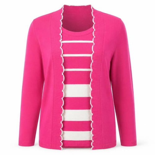 Classic Womens Pink Striped  Cardigan Jumper Size M
