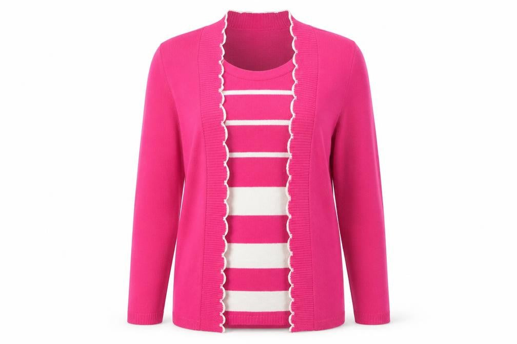 Classic Womens Pink Striped  Cardigan Jumper Size M