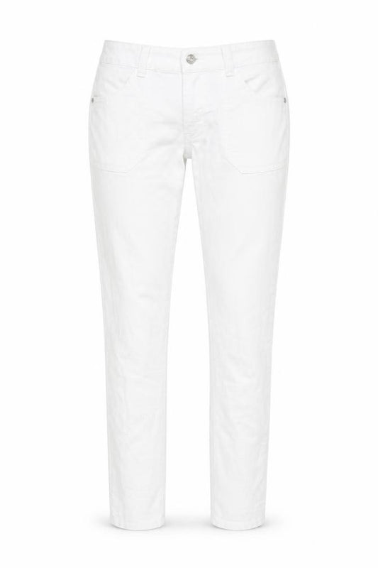 Front view of Hello Sunshine women’s white straight jeans, size UK 12, 31-inch leg