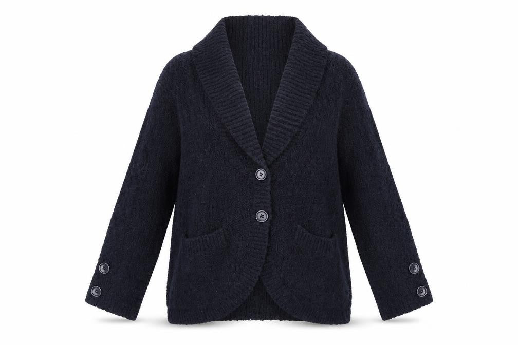 ECI Womens Blue Houndstooth  Cardigan Jumper Size 14